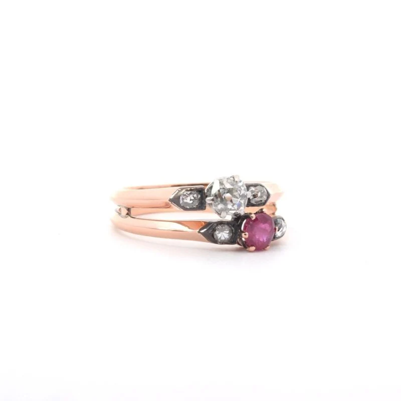 Bague Toi et Moi en or, platine, argent, rubis et diamants - Image 4
