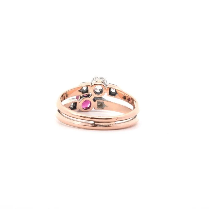 Bague Toi et Moi en or, platine, argent, rubis et diamants - Image 5