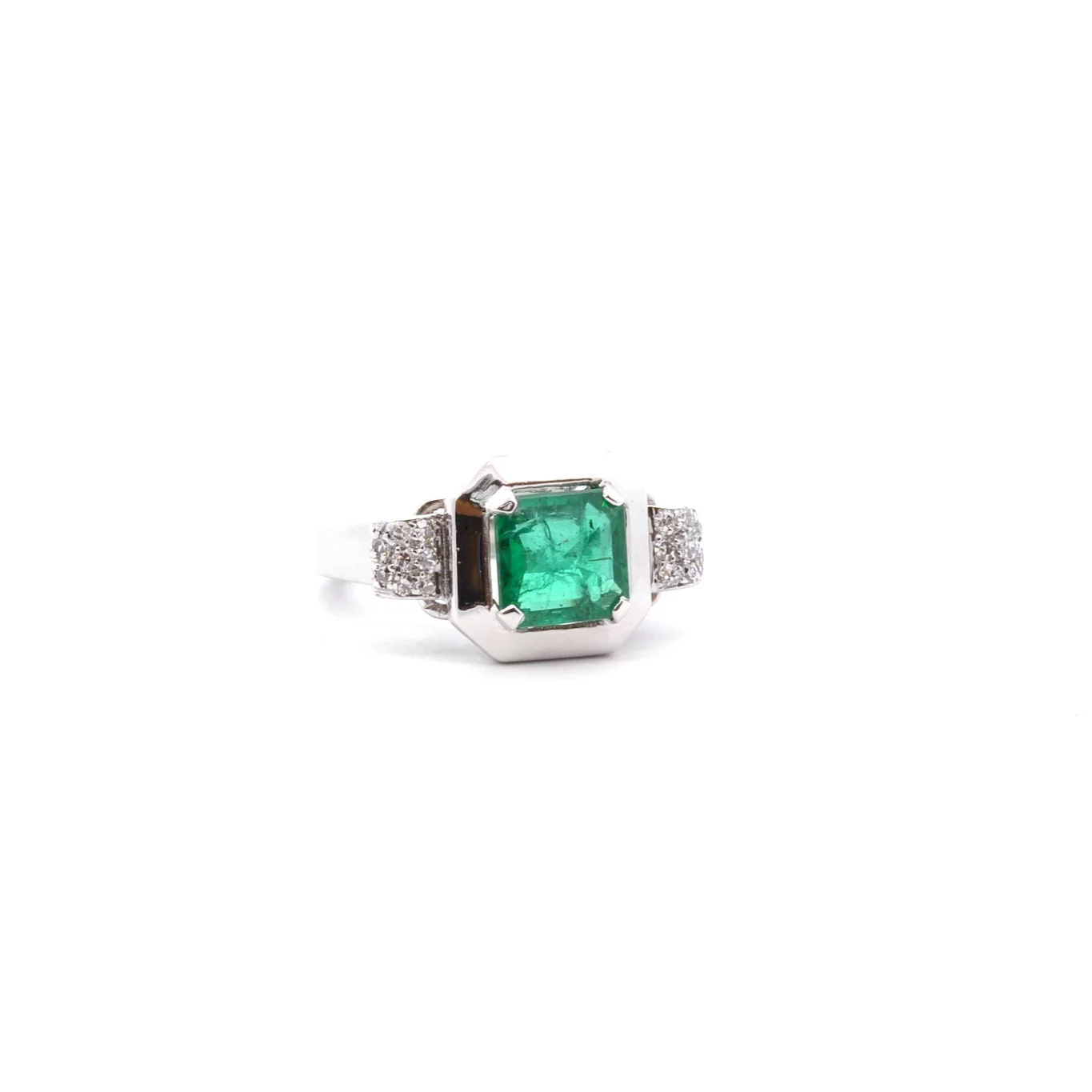 Bague en or blanc, platine, émeraude et diamants - Image 4