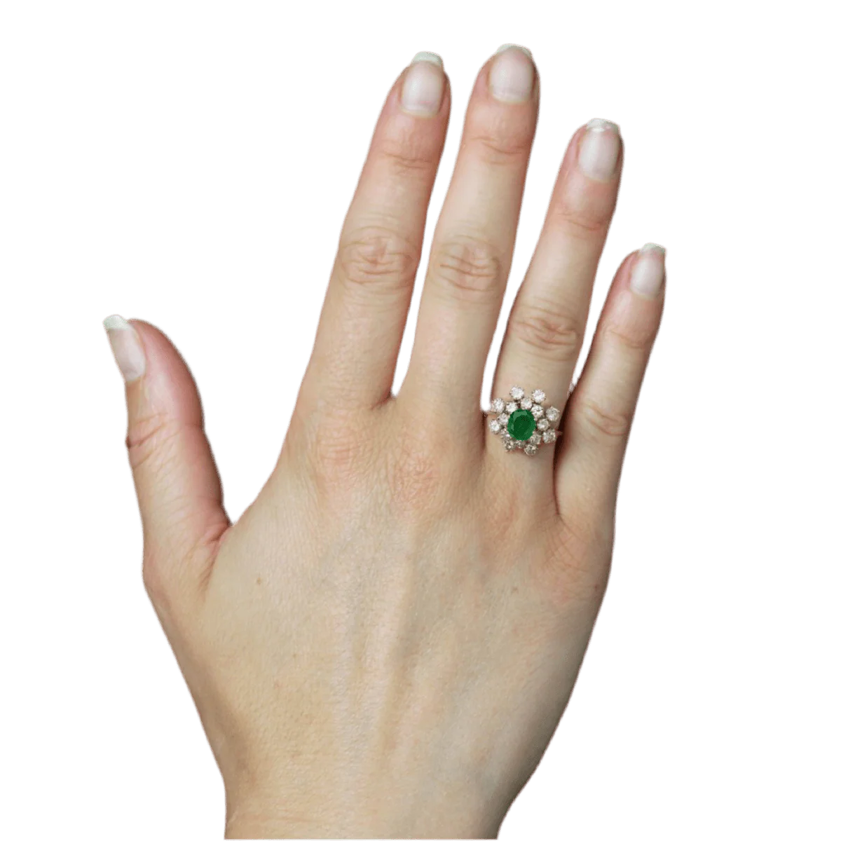 Bague Cocktail en or blanc, émeraude et diamants - Image 2