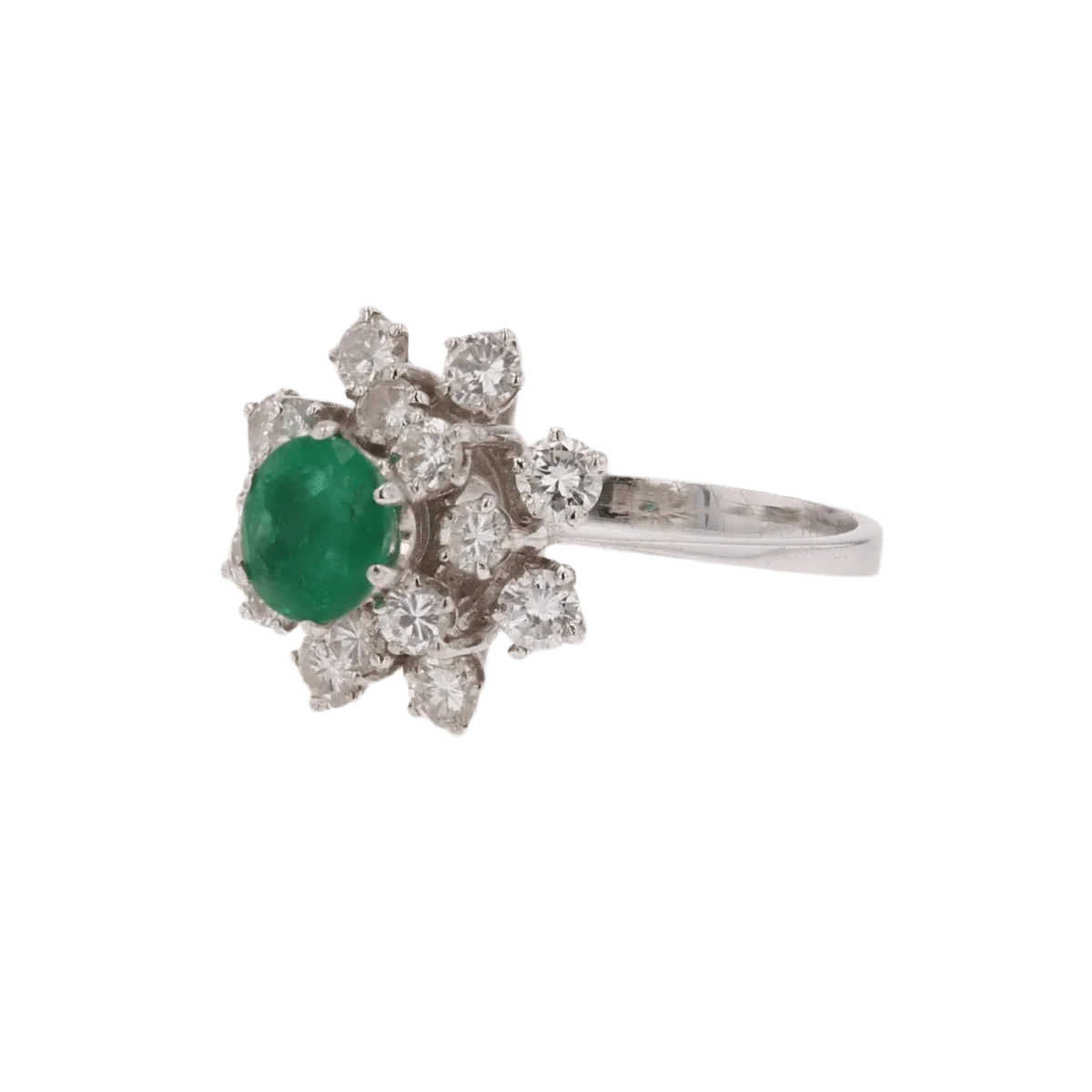 Bague Cocktail en or blanc, émeraude et diamants - Image 3