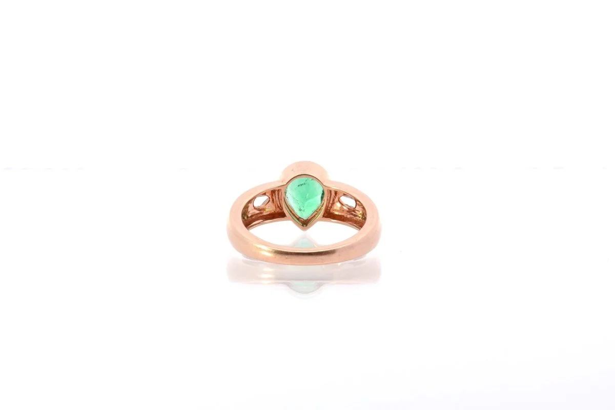 Bague vintage émeraude et diamants en or rose - Image 5