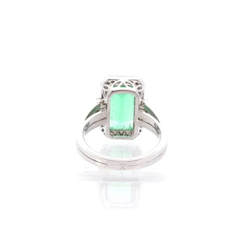 Bague vintage émeraude et diamants en platine - Image 3