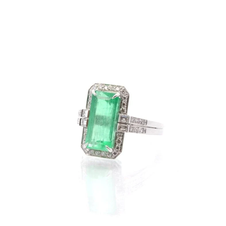 Bague vintage émeraude et diamants en platine - Image 4