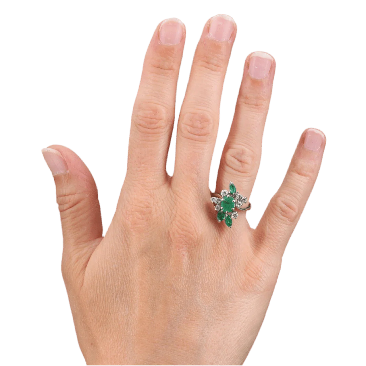 Bague Cocktail en or blanc, émeraudes et diamants - Image 3