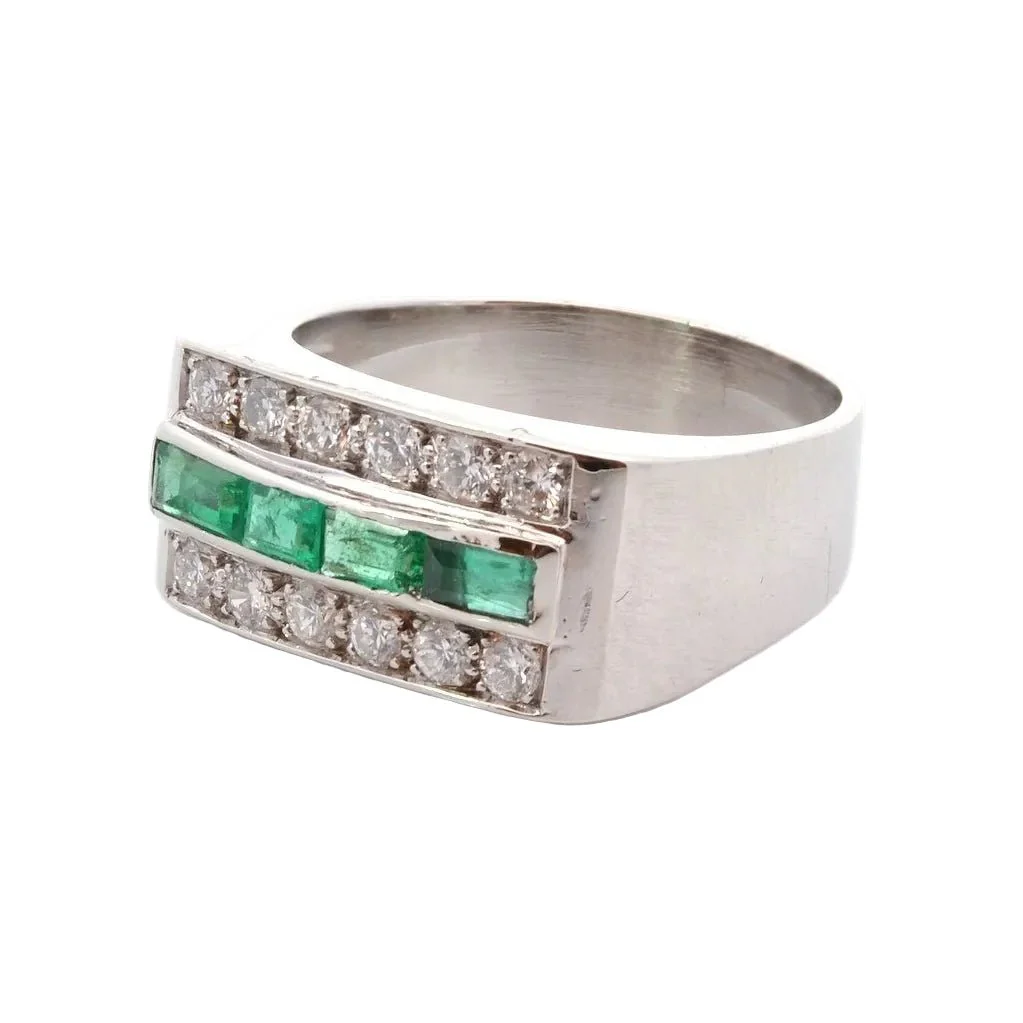 Bague Bandeau en or blanc, émeraudes et diamants - Image 3