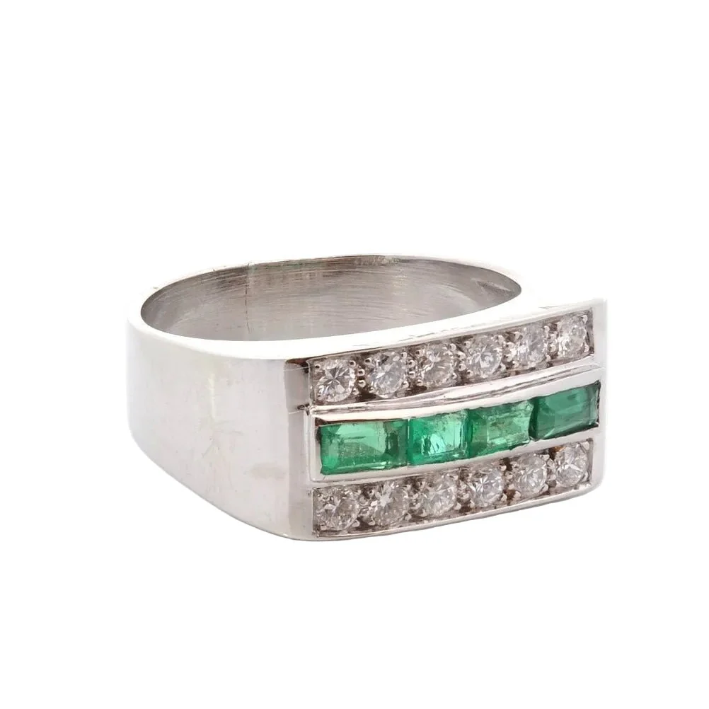 Bague Bandeau en or blanc, émeraudes et diamants - Image 5