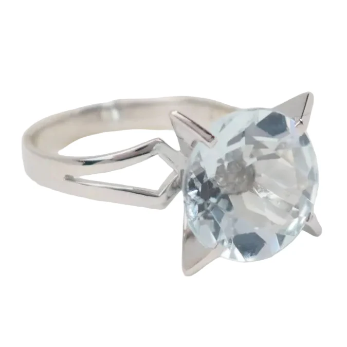 Bague Solitaire en or blanc et aigue-marine - Image 3