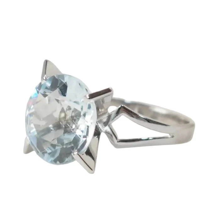 Bague Solitaire en or blanc et aigue-marine - Image 4