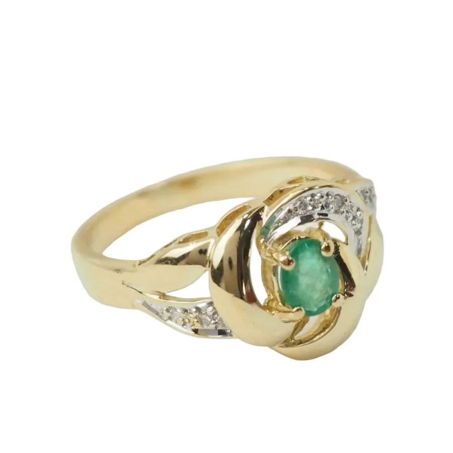 Bague Solitaire en or jaune, émeraude et diamants - Image 3