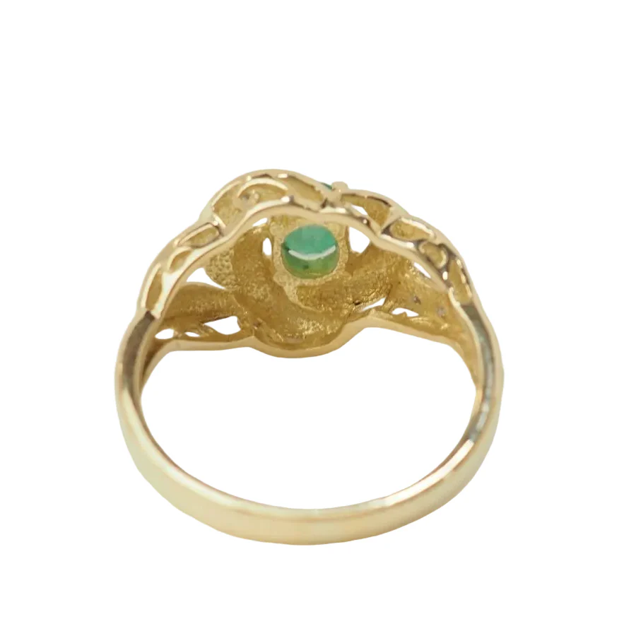 Bague Solitaire en or jaune, émeraude et diamants - Image 6