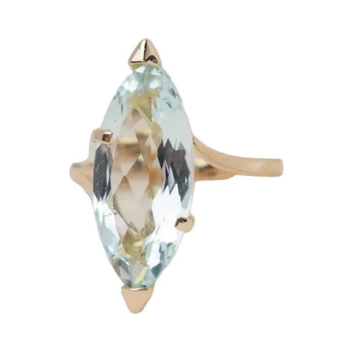 Bague Marquise en or jaune et aigue-marine - Image 3
