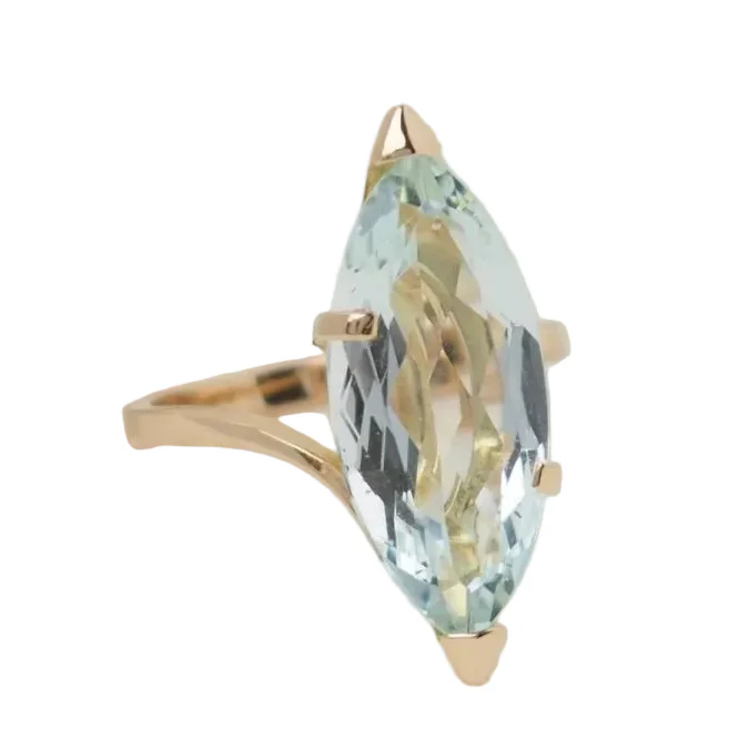 Bague Marquise en or jaune et aigue-marine - Image 5