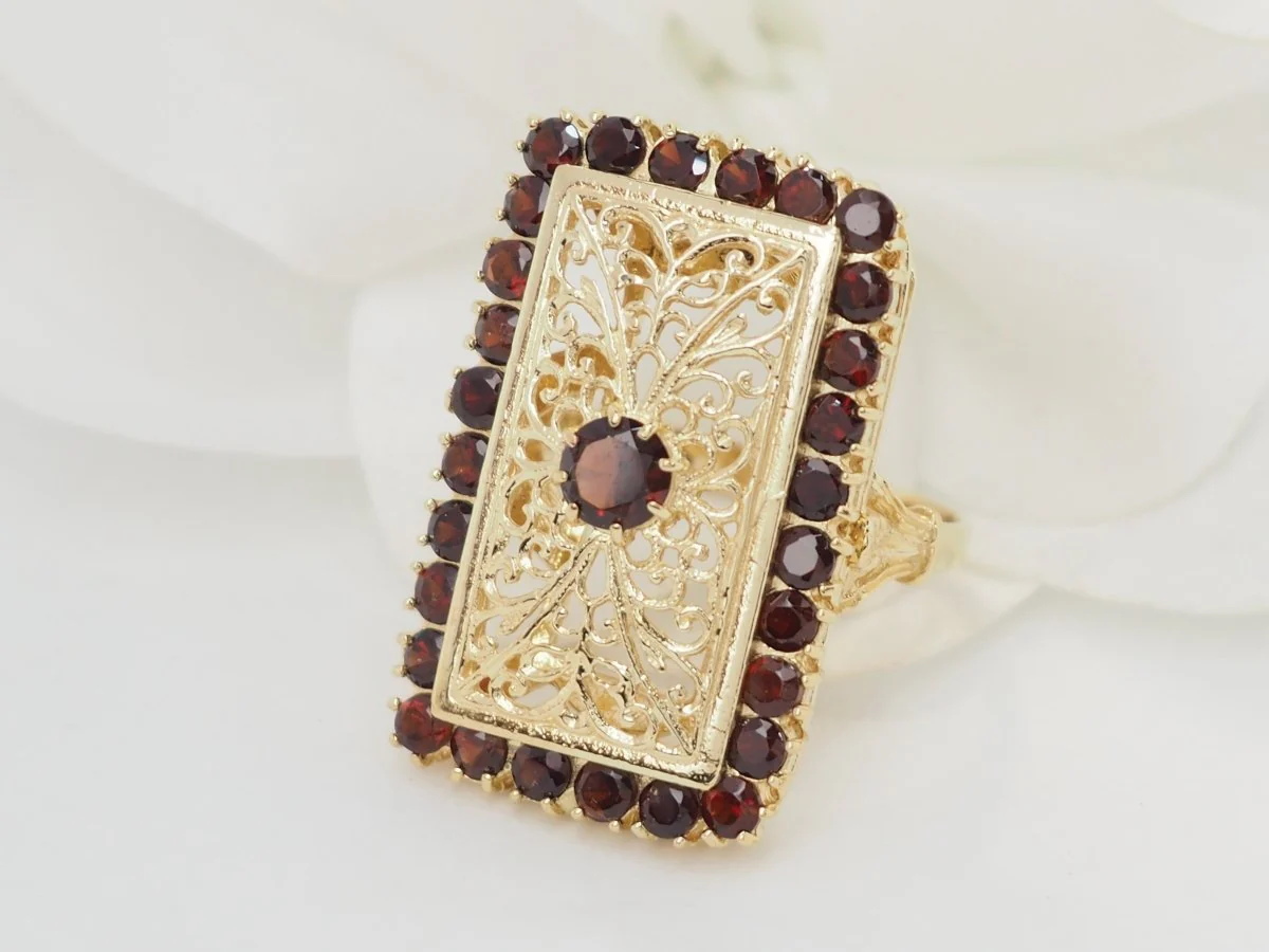 Bague vintage en or jaune et grenats - Image 4