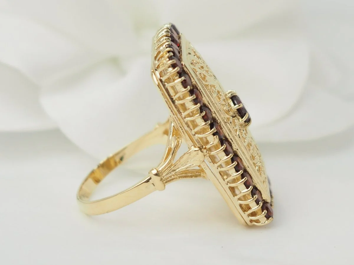 Bague vintage en or jaune et grenats - Image 5
