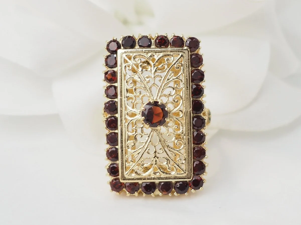 Bague vintage en or jaune et grenats - Image 6