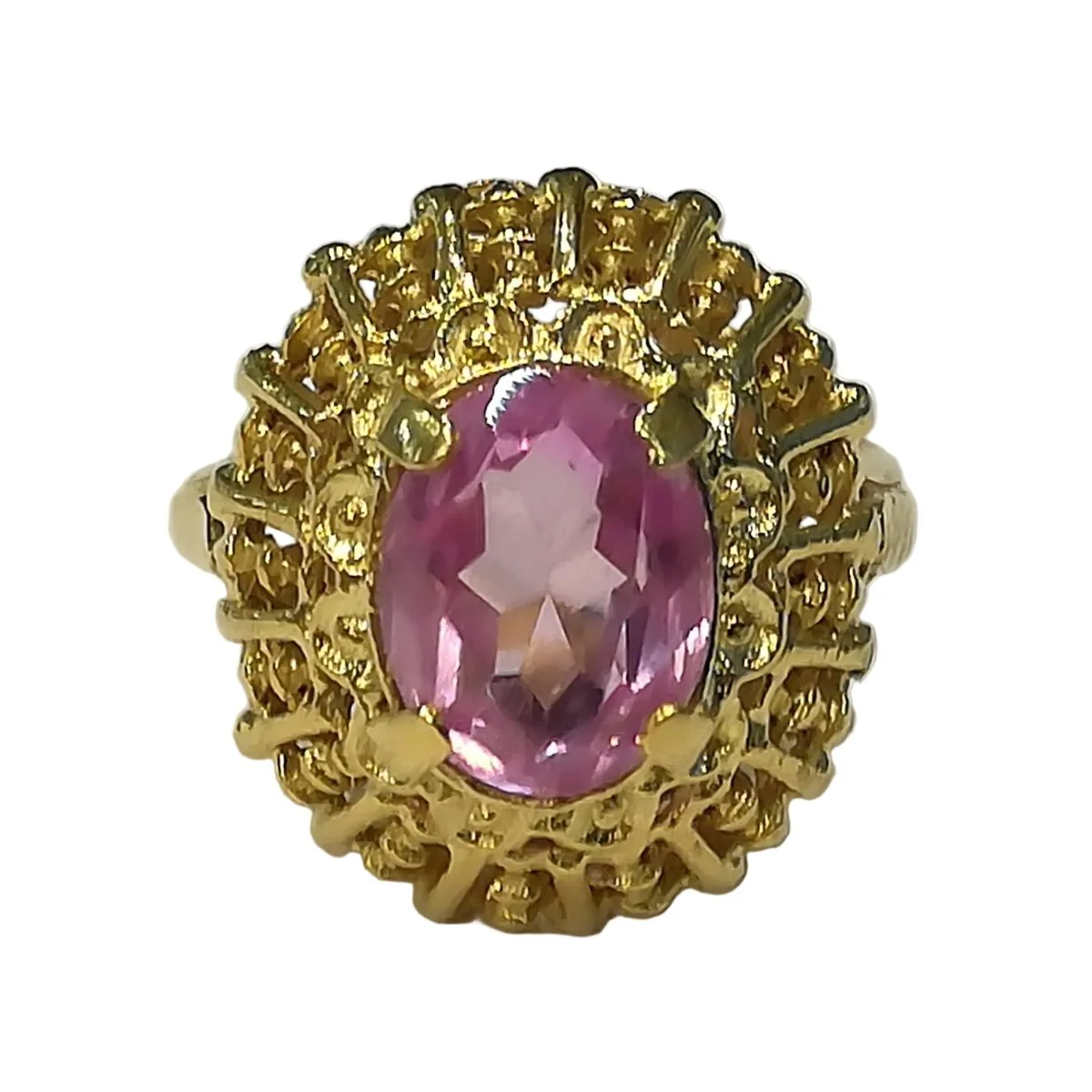 Bague Cocktail en or jaune et pierre rose