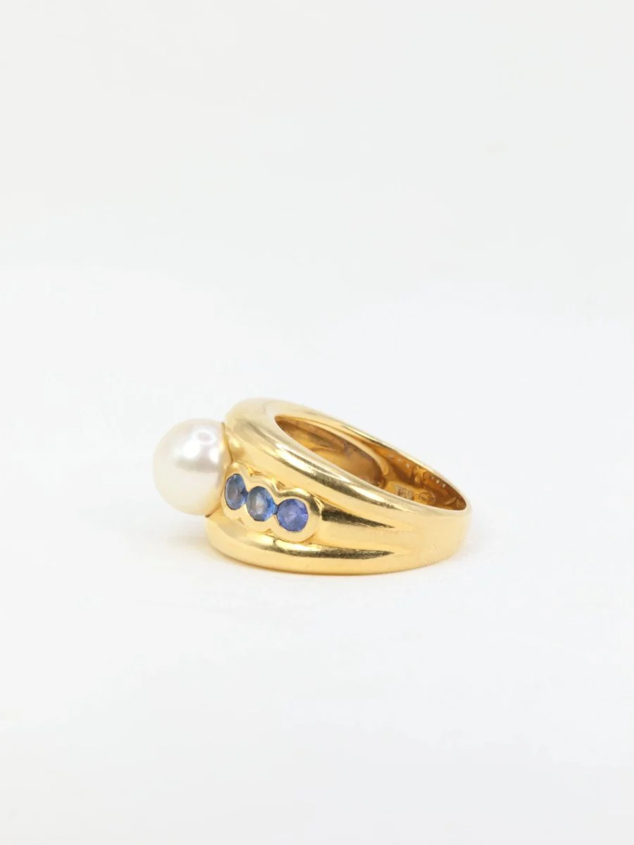 Bague vintage en or jaune, perle et saphirs - Image 6