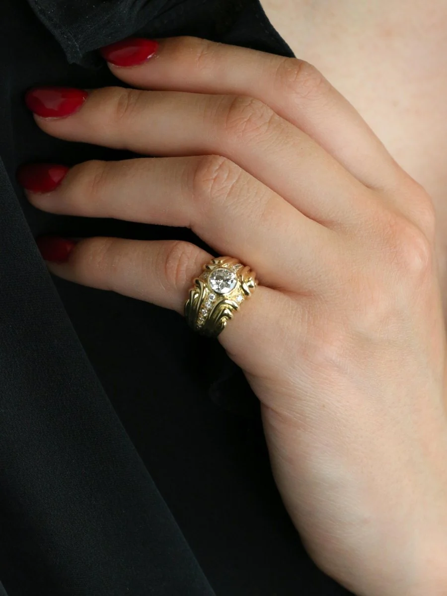 Bague vintage godrons or jaune diamant 0.8 ct - Image 2