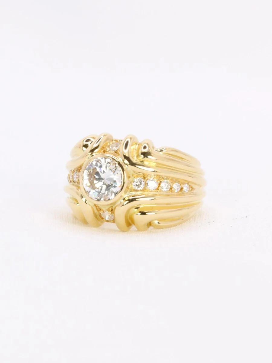 Bague vintage godrons or jaune diamant 0.8 ct - Image 3