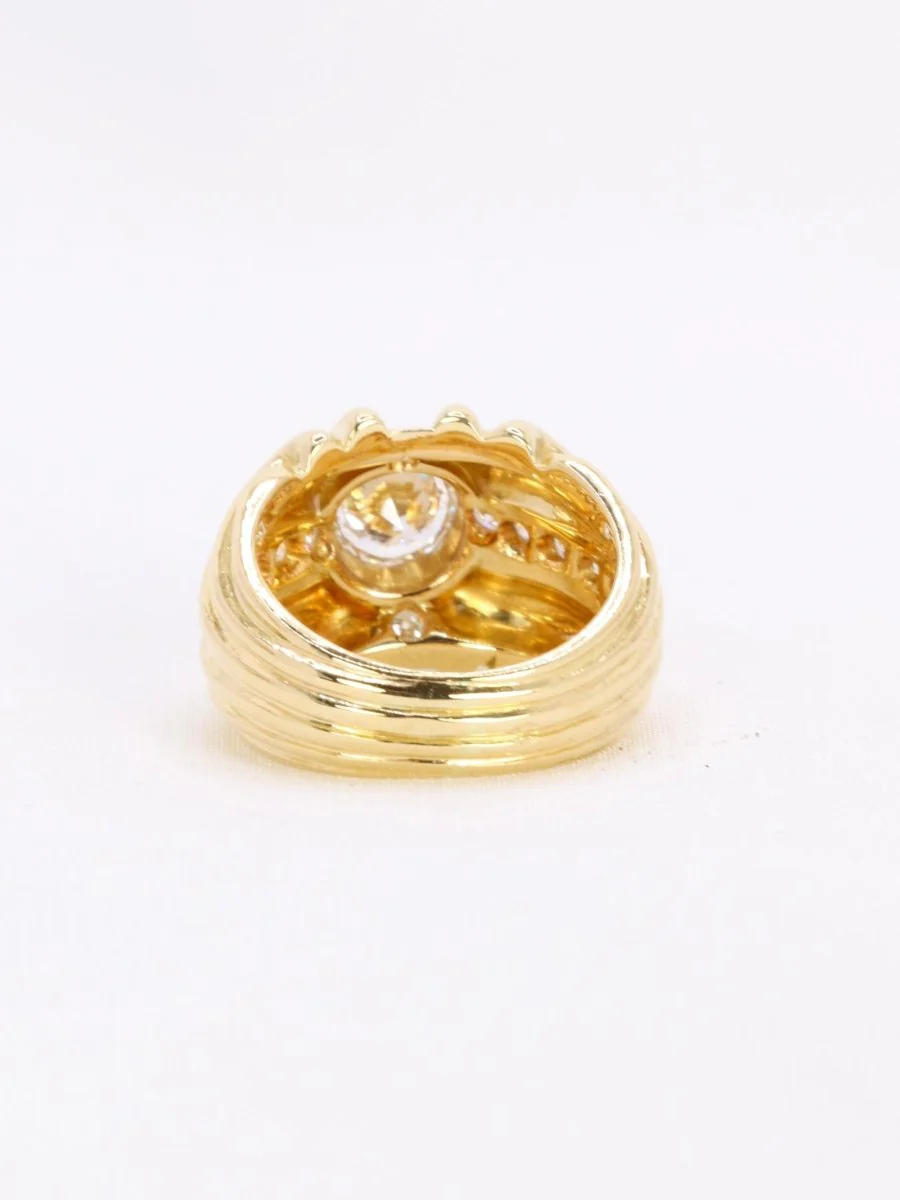 Bague vintage godrons or jaune diamant 0.8 ct - Image 4
