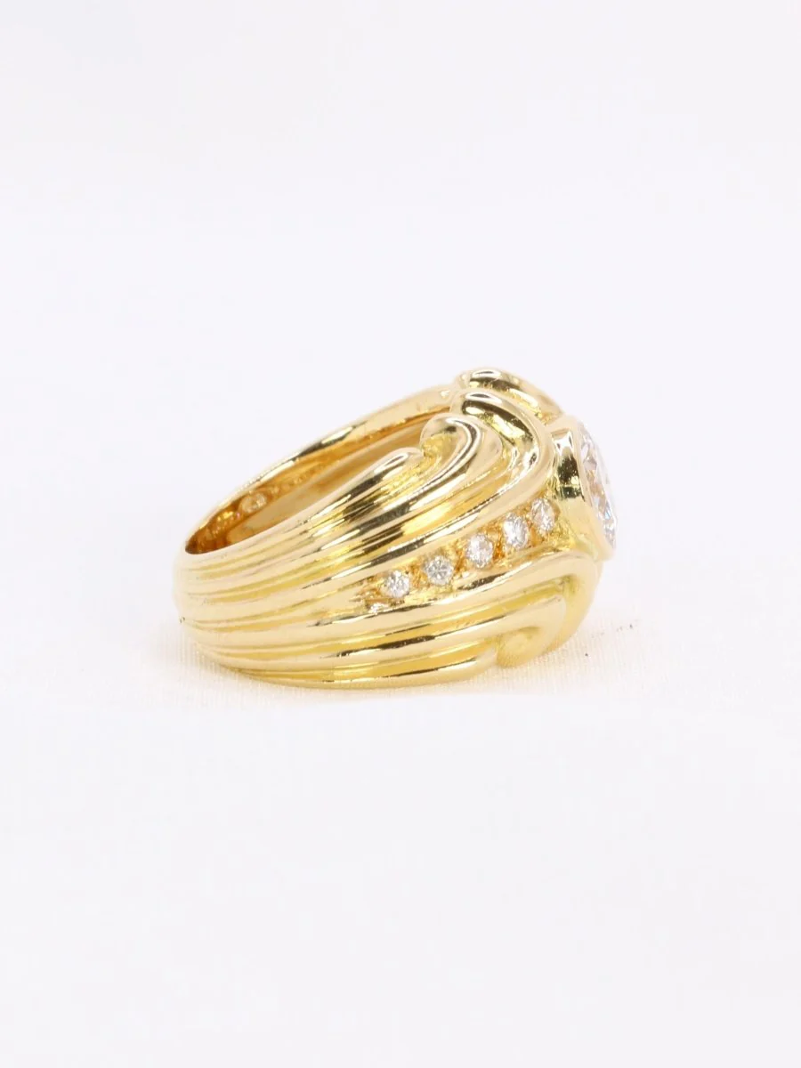 Bague vintage godrons or jaune diamant 0.8 ct - Image 5
