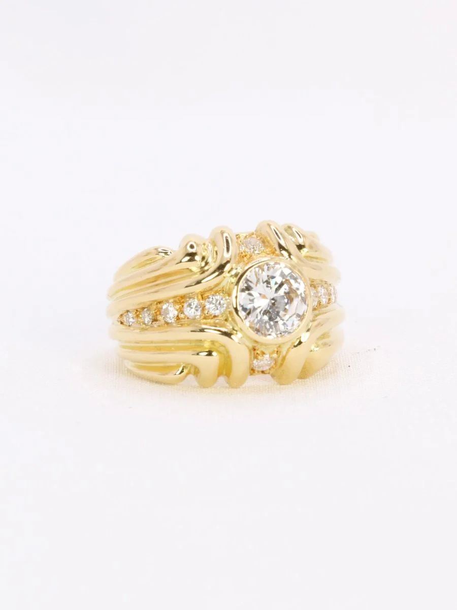 Bague vintage godrons or jaune diamant 0.8 ct - Image 6