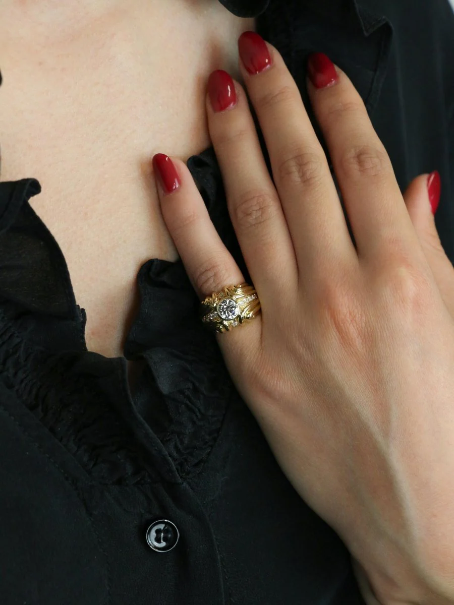 Bague vintage godrons or jaune diamant 0.8 ct - Image 8