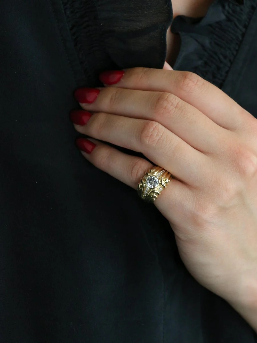 Bague vintage godrons or jaune diamant 0.8 ct - Image 9