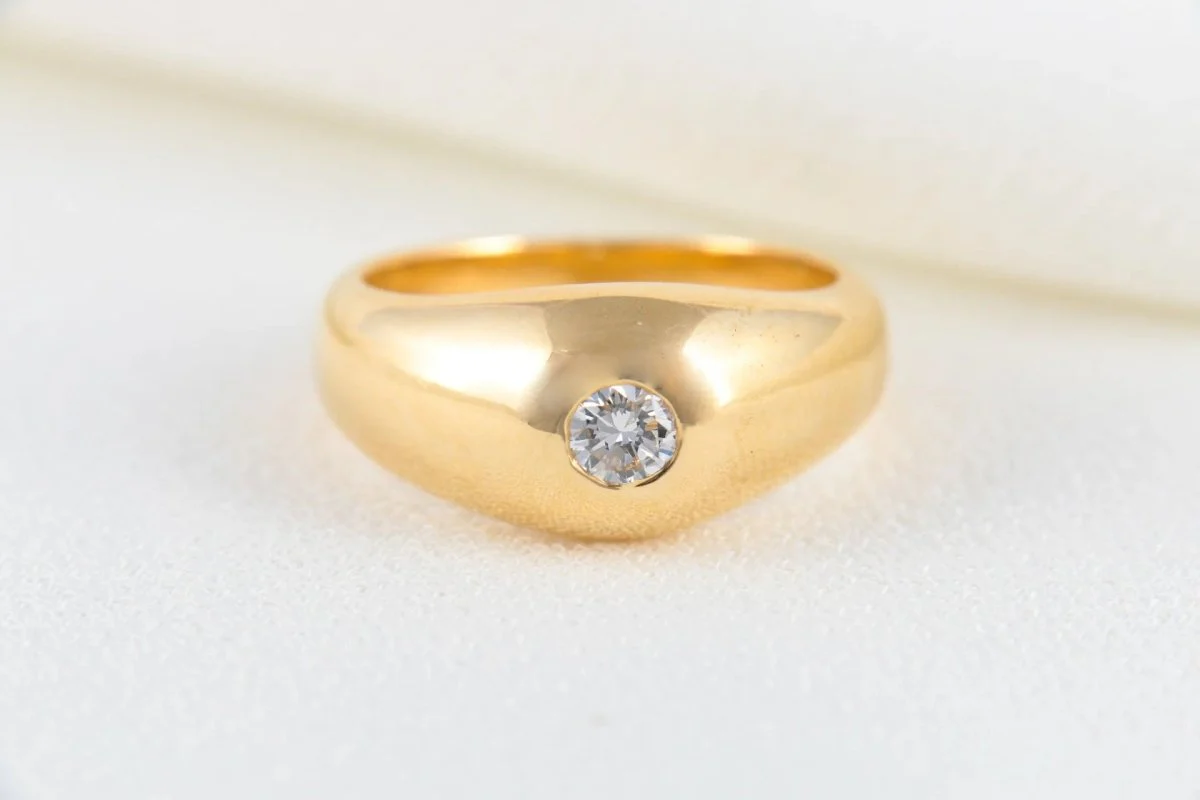 Bague Vintage Jonc Anglais en Or et Diamant