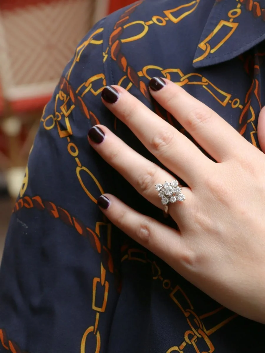 Bague vintage marquise en or blanc et diamants - Image 8