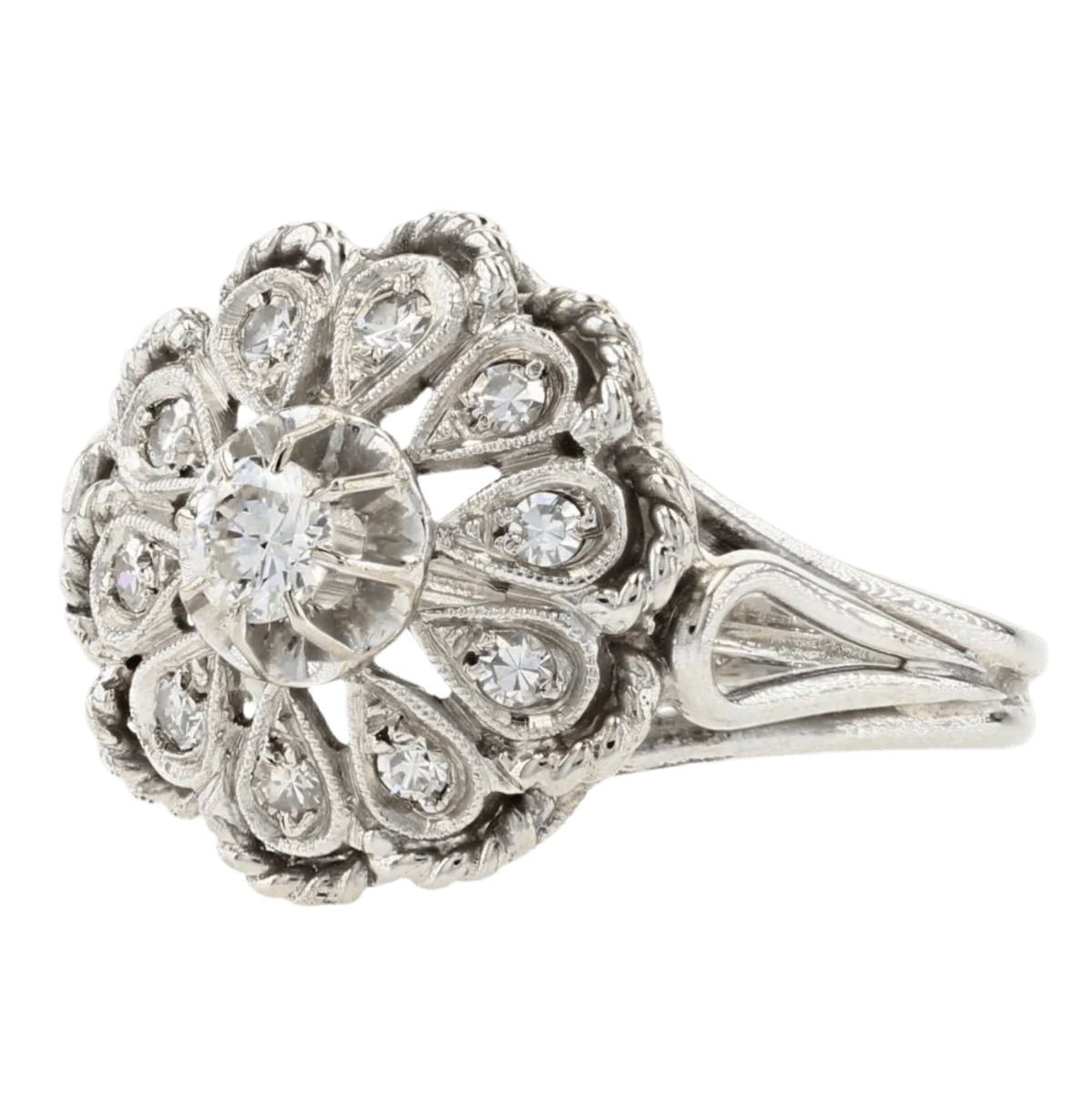 Bague Pompadour en or blanc et diamants - Image 3