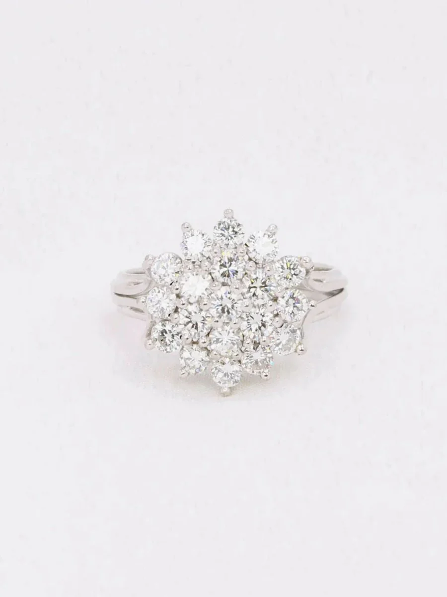 Bague fleur or blanc diamants 2 ct