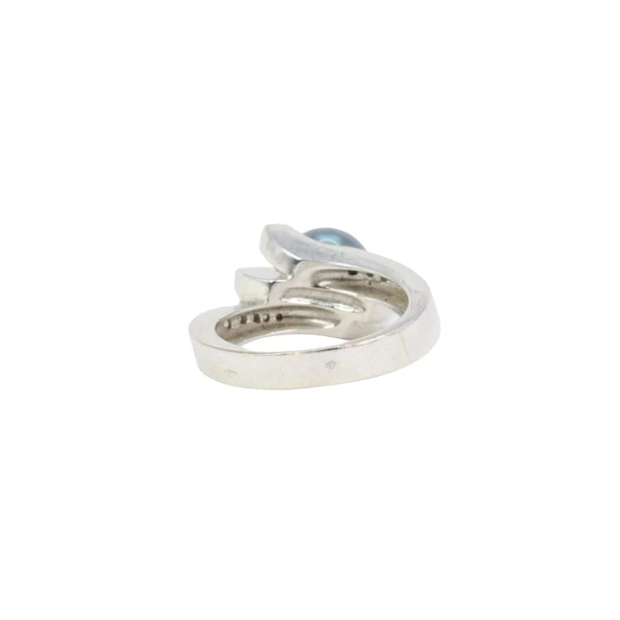 Bague vintage en or blanc, diamants et perle de Tahiti - Image 5