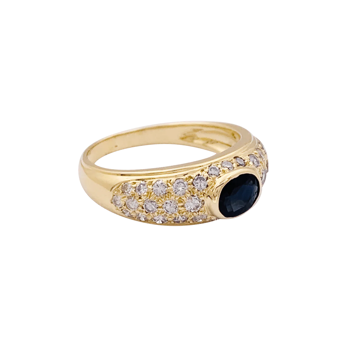 Bague jonc en or jaune, diamants, saphir. - Image 3