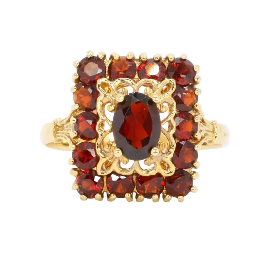 Bague Entourage en or jaune et grenats