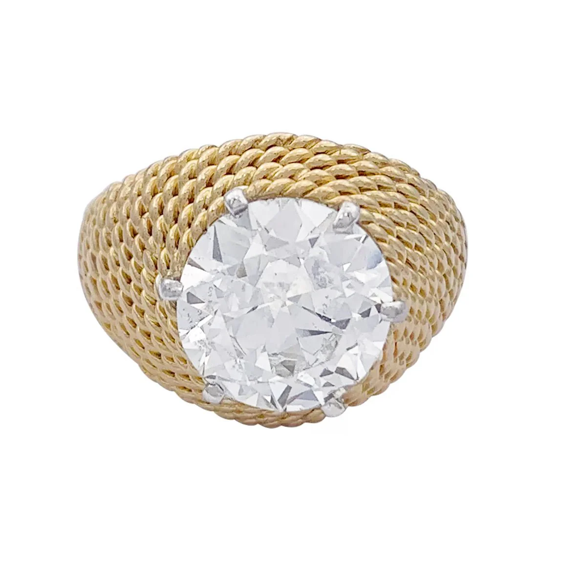 Bague vintage or jaune, platine et diamant 3,01 ct