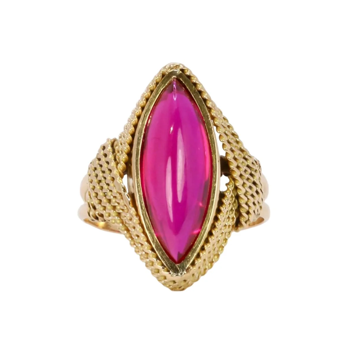 Bague vintage or jaune torsadé rubis