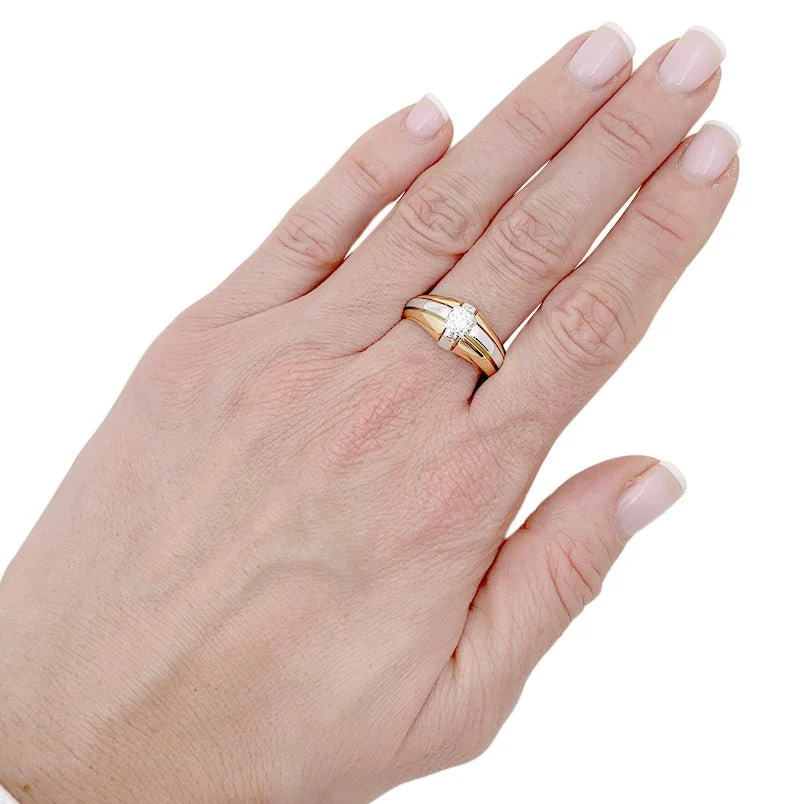 Bague en or jaune, platine et diamant - Image 2