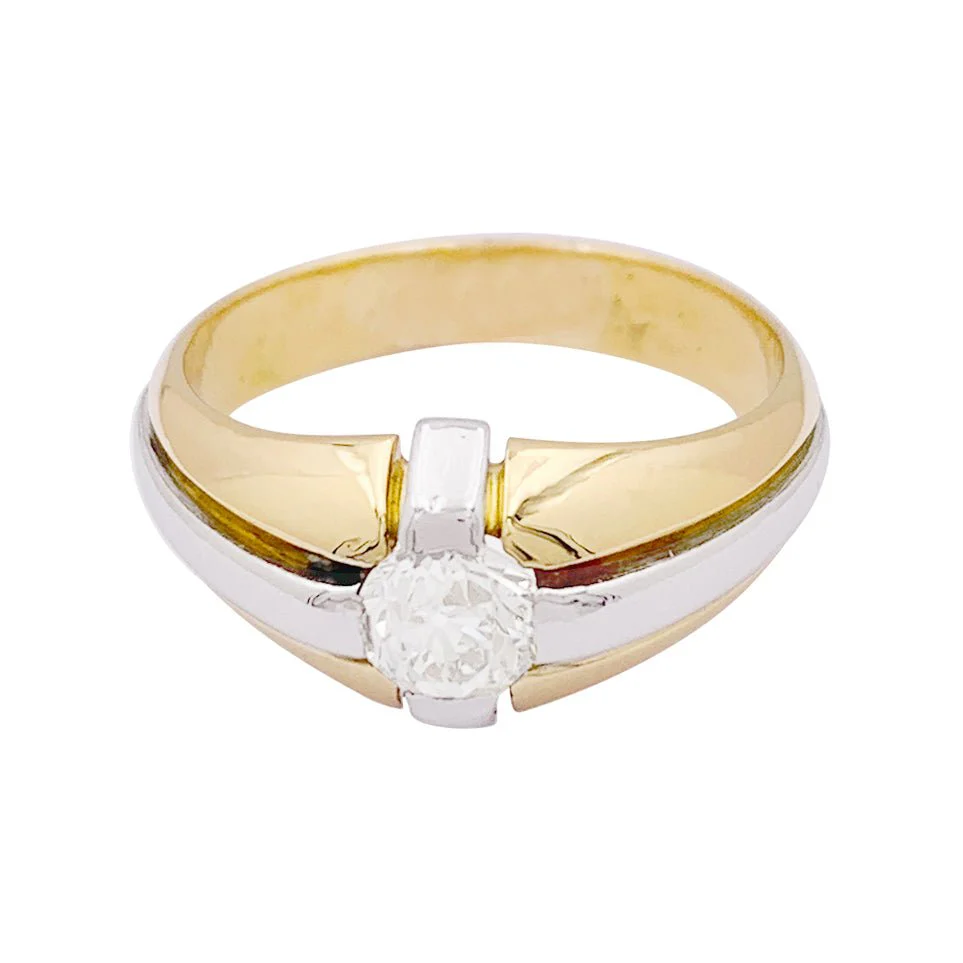 Bague en or jaune, platine et diamant - Image 4