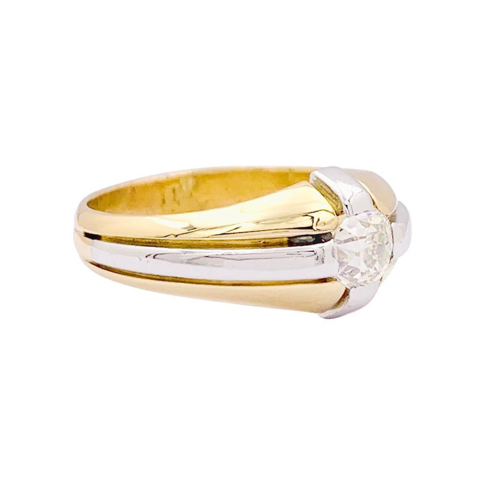 Bague en or jaune, platine et diamant - Image 5