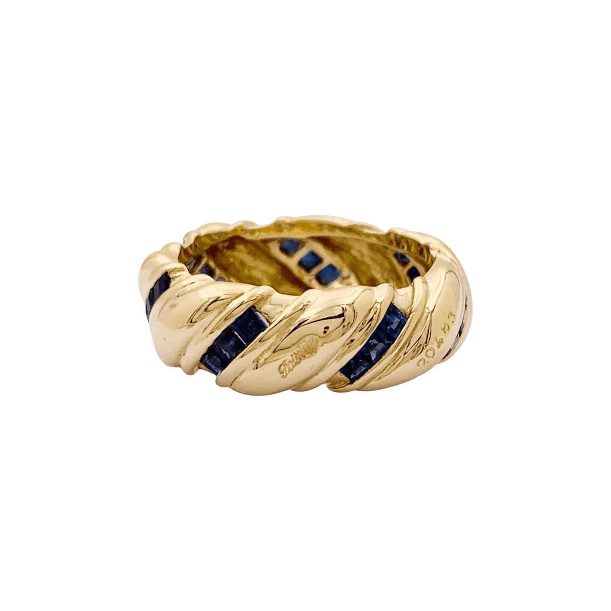 Bague Bandeau POIRAY en or jaune et saphirs - Image 4