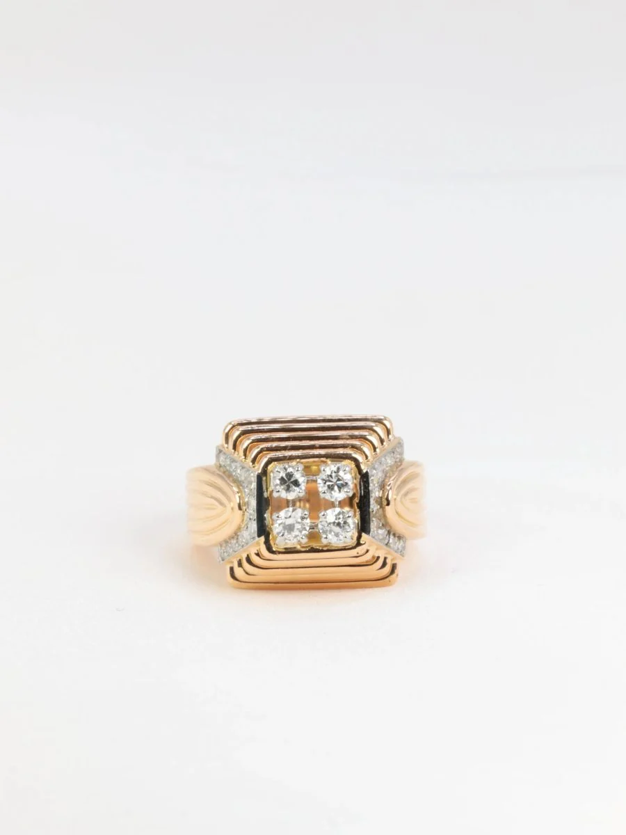 Bague vintage pyramidale en or 18k et diamants - 1950 - Image 3