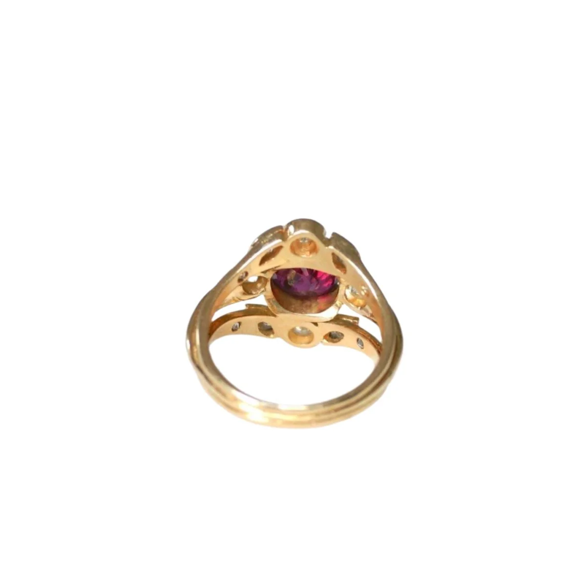 Bague Vintage Dôme triple anneaux en or jaune rubis et diamants - Image 7