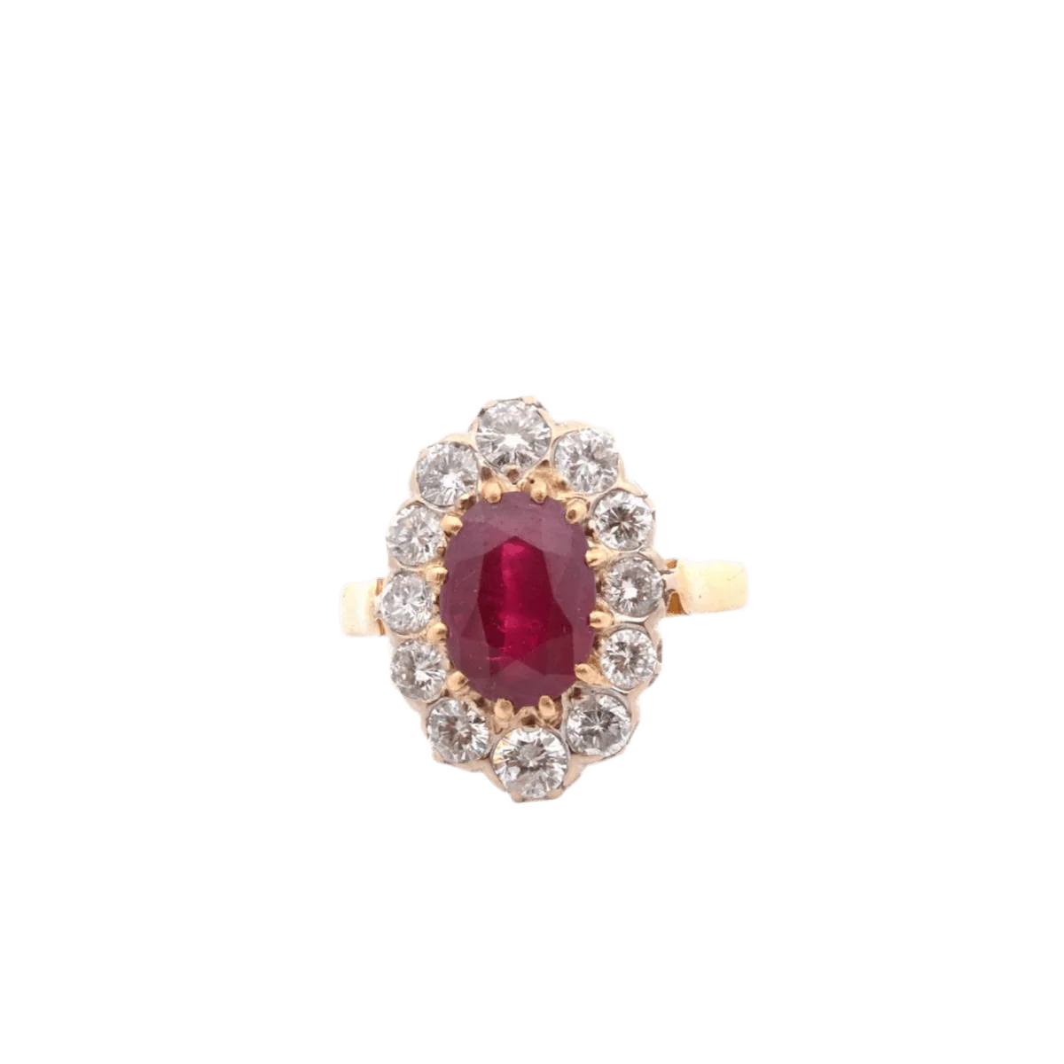 Bague en or jaune, platine, rubis et diamants