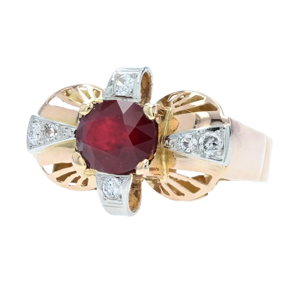 Bague Cocktail en or jaune, rubis et diamants - Image 3