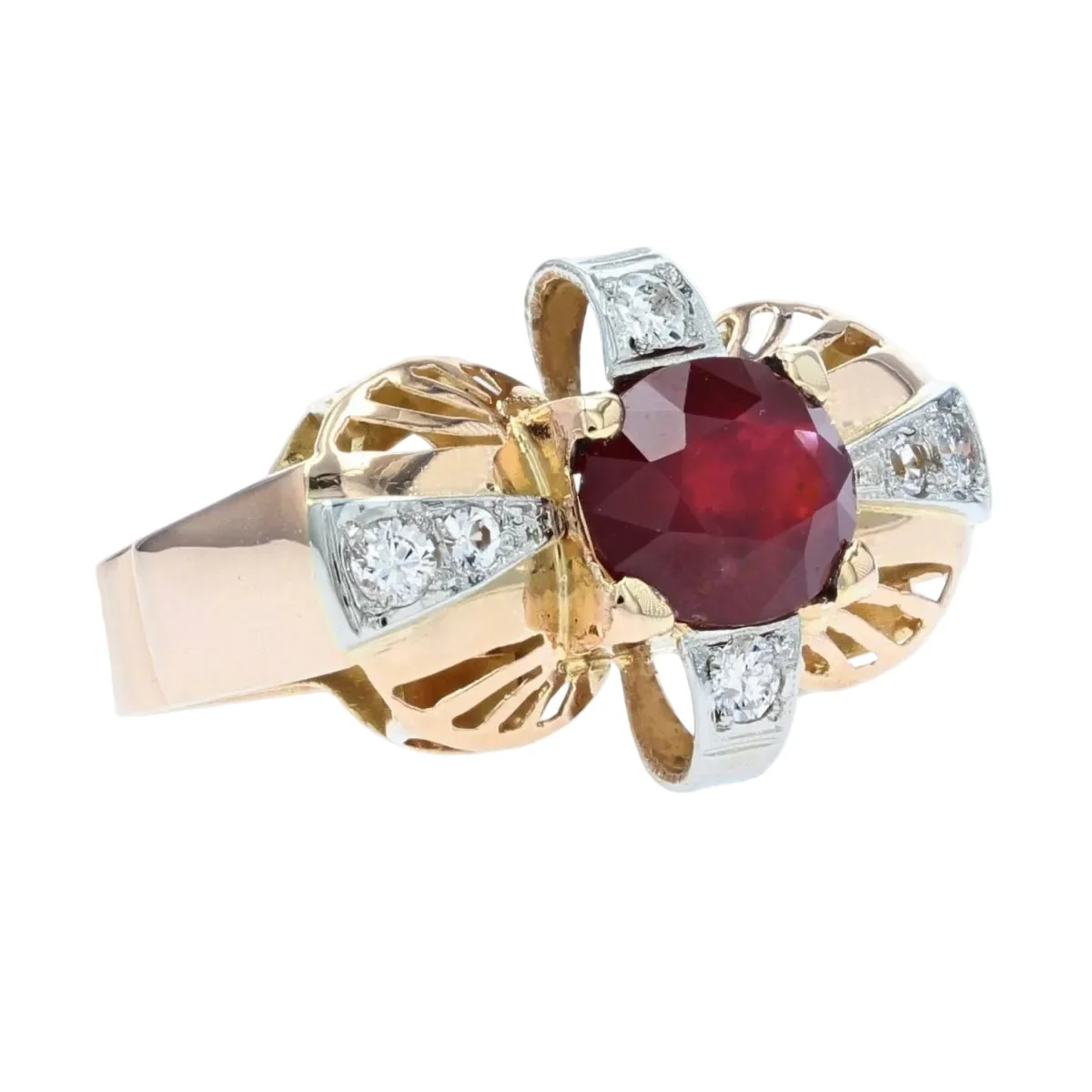 Bague Cocktail en or jaune, rubis et diamants - Image 5