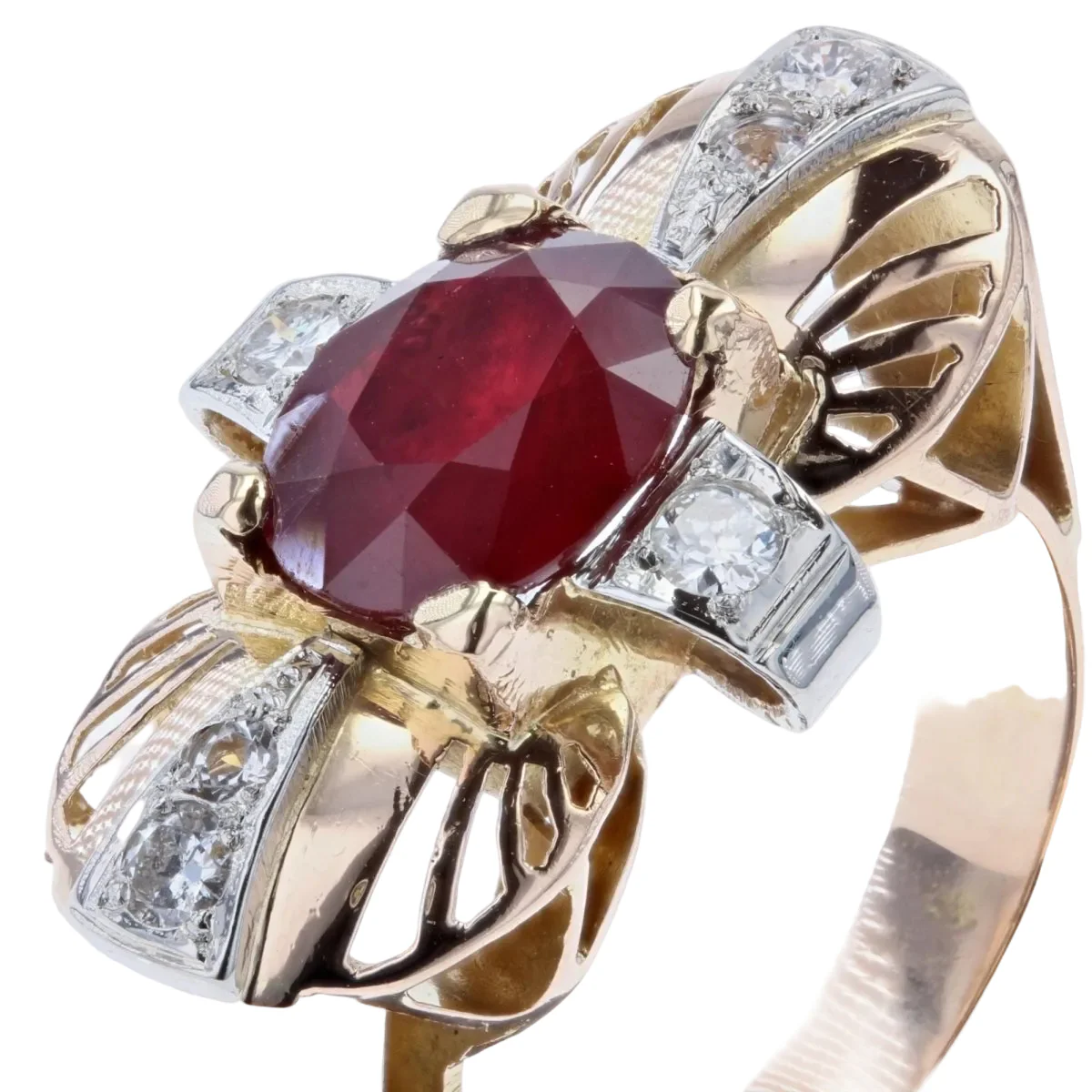 Bague Cocktail en or jaune, rubis et diamants - Image 7