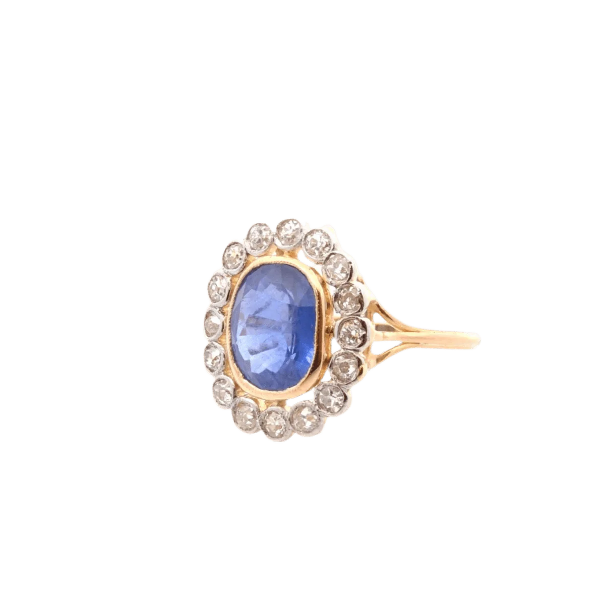 Bague en or jaune, platine, saphir et diamants - Image 2