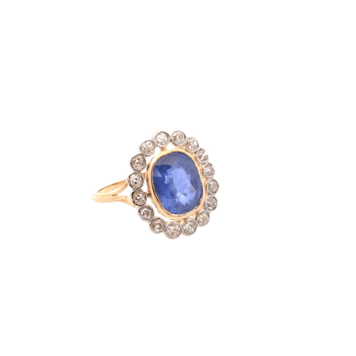 Bague en or jaune, platine, saphir et diamants - Image 4